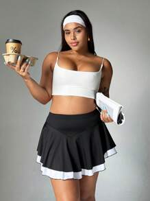 Spódnica sportowa do jogi dla kobiet w dużych rozmiarach, obcisła spódnica do biegania, seksowna, wygodna spódnica do fitnessu na świeżym powietrzu, z kieszeniami i legginsami