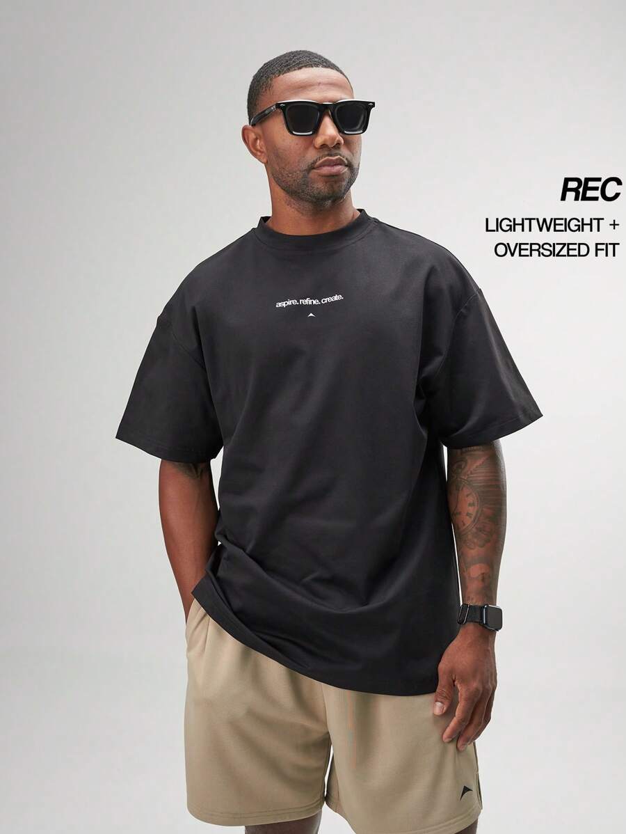 ARC Men's Aspire Oversized Round Neck Short Sleeves T-Shirts Summer - Black - View 1