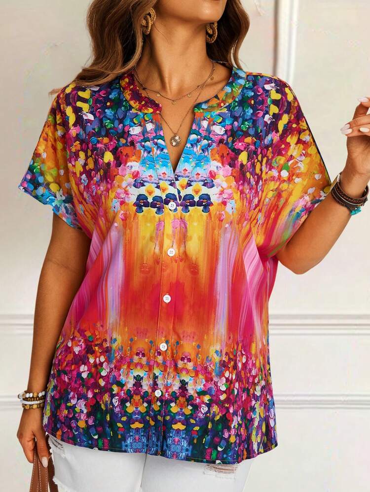 Plus Size Fashionable Vibrant Printed Shirt, Summer,Tunic Top,Going Out Tops Women,Summers For Women,Country Concert,Vacation Tops,Bohemian Clothes,Fall Women Clothes Bohemian Clothes,Springbreak,Raves