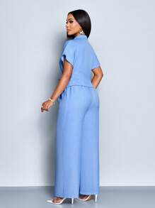 SOLERSUN Women's Spring And Summer Casual Commuting Solid Color Two Pieces Set, Irregular Waist Strap, Waist Tight, Daily Travel Two Pieces Set, Simple Set