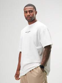 ARC Men's Oversized T-Shirt Drop Shoulder Casual Gym Top Heavyweight Streetwear Tee - White - View 2