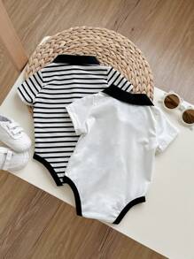 Set de 2 piezas de raniper casual con rayas para bebé recién nacido niño, adecuado para fiesta de cumpleaños, ceremonia, boda, baby shower