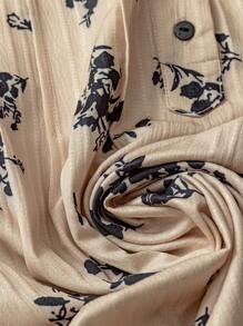 Linhara Plus Size Women Casual Vacation Floral Print Ruffle Trim Shirt - Multicolor - View 5