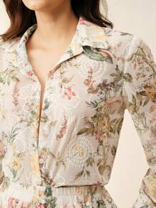 Anewsta Bộ 2 món áo sơ mi dài tay cài nút họa tiết hoa thêu rỗng thanh lịch cho quý cô - trắng - Xem 2