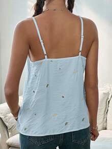 Jouncy 2025 女士时尚休闲植物刺绣吊带背心 - 藍色 - 查看 2