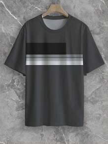 Manfinity Homme Plus Size Men's Casual Contrast Color Round Neck Short Sleeve T-Shirt, Summer - Multicolor - View 3