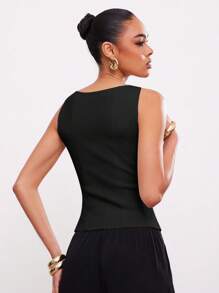 Hauture Women's Solid Color Zipper V-Neck Sleeveless Bodycon Top