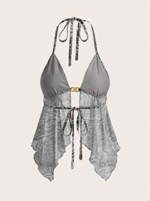 SHEIN ICON 复古豹纹露背露背短款上衣，下摆开叉 - 彩色 - 查看 2