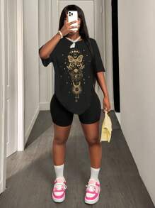 BamGleam Women's Oversized Butterfly Print Loose Fit Basic Drop Shoulder T-Shirt Graphic Tees Women Tops