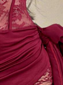 SHEIN ICON 性感抹胸侧垂半透视超长连衣裙 - 酒紅色 - 查看 6