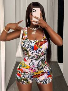 BamGleam Women's Bodysuit New Sexy Music Festival Style Dragon Scale Print - Multicolor - View 3