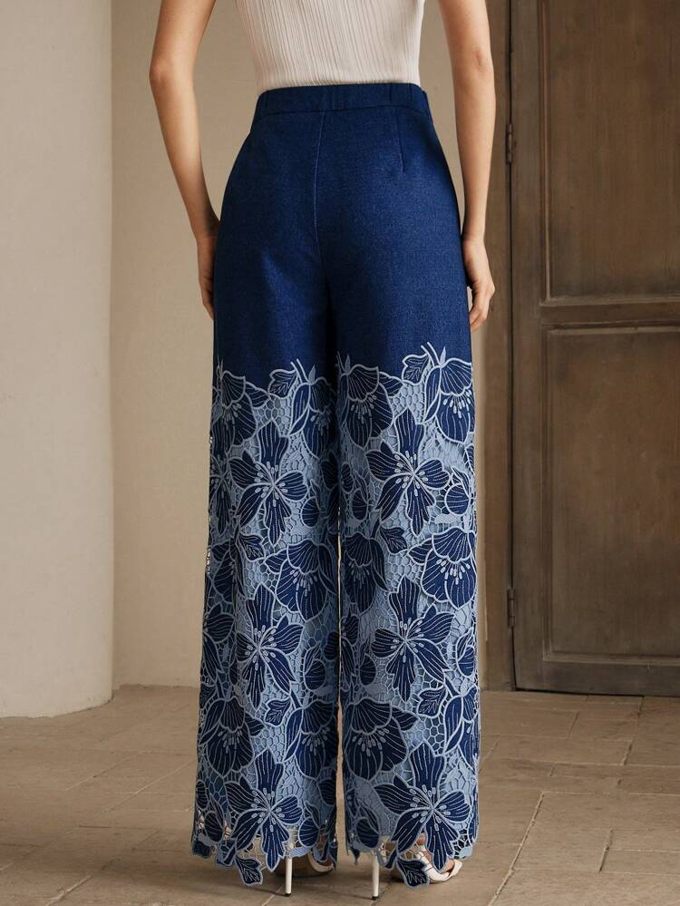 Women's New Embroidered Hollow Out Vacation Wide Leg Pants, Spring/Summer
