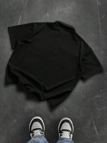 男式短袖单排扣休闲工装风格纽扣衬衫，黑色，夏季 - 黑色 - 查看 2