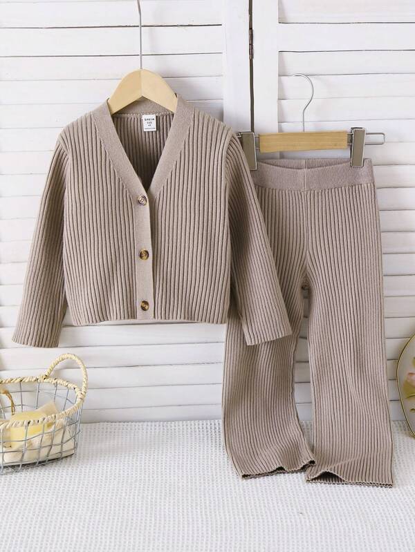 Souflis Souflis Girls Knit Sweater Set - Long Sleeve Cardigan + Pants, Versatile Fashion Simple & Cute, Suitable For Home Wear & Travel Girls Ribbed Set Girls Knit Set Girl Knit Set Girls Sweater Sets Girl S Spring And Autumn Suit Khaki Knitwear Button-Front V-Neck Sweater Co-Ords With Long Sleeves And Pants Girl Knit Sweater Set Toddler Girl Ribbed Sweater Set Girls Ribbed Knit Set Cozy Basics Khaki Knit Set With V-Neck Cardigan And Long Pants For Girls Plain Khaki Knitwear Sweater Co-Ords With Button Detail A