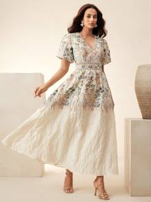 Anewsta Damen Kleid mit Blumenmuster, elegantes Kleid mit Kragen und V-Ausschnitt