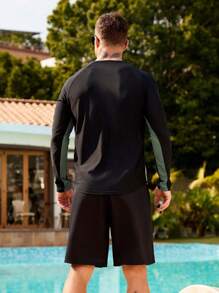 Manfinity Swimmode 2件套男士拼色长袖泳裤套装