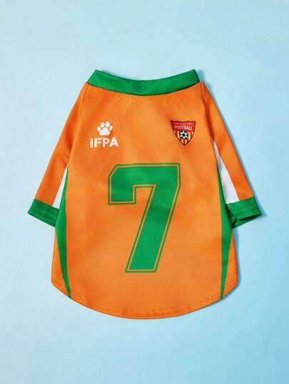 PETSIN 1 件宠物猫狗通用球衣，带橙色字母印花，时尚休闲运动风格，舒适狗狗球衣