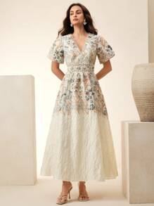 Anewsta Damen Kleid mit Blumenmuster, elegantes Kleid mit Kragen und V-Ausschnitt