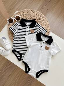 Set de 2 piezas de raniper casual con rayas para bebé recién nacido niño, adecuado para fiesta de cumpleaños, ceremonia, boda, baby shower