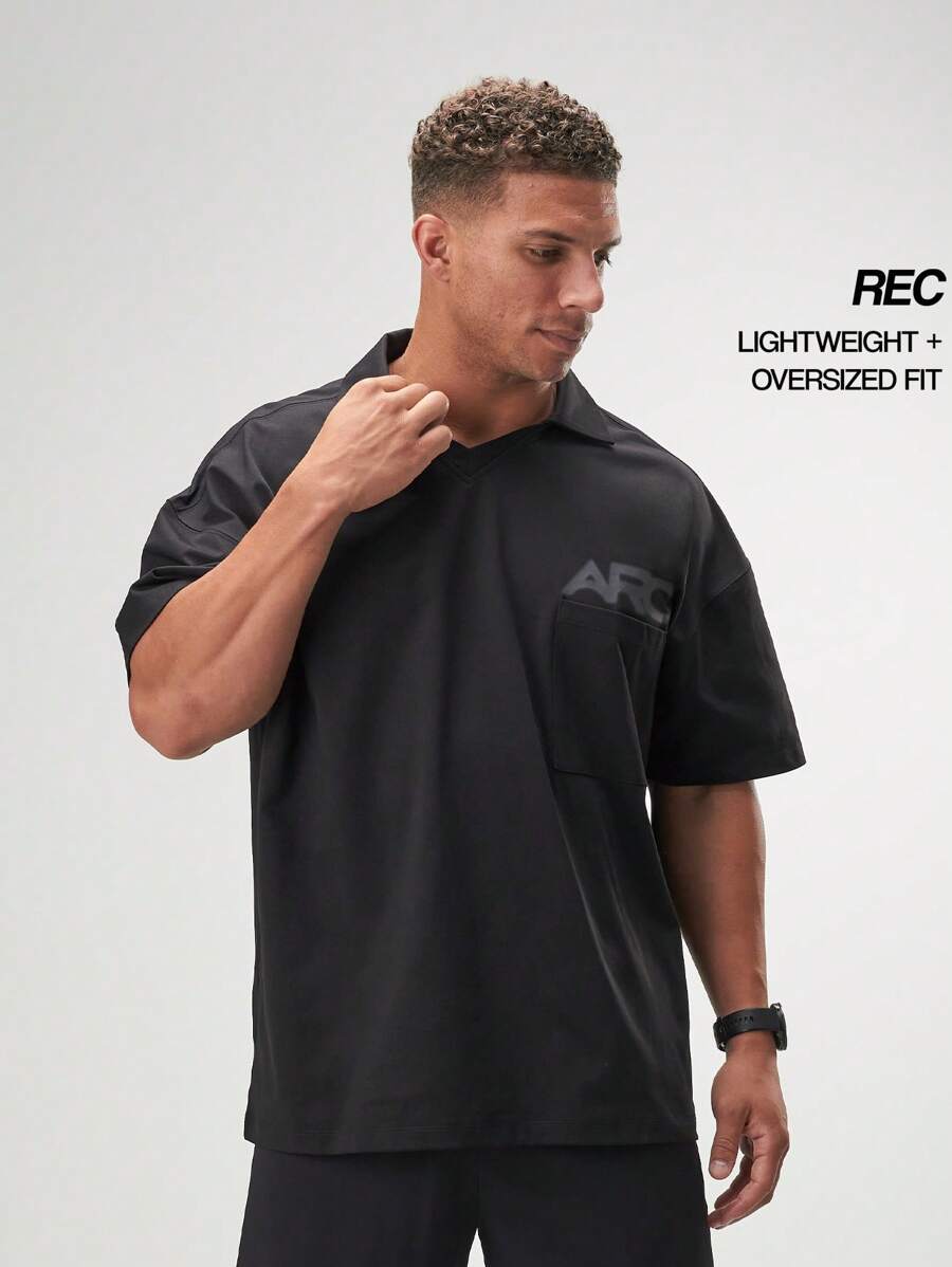ARC Activewear 超大长袖 T 恤 高性能上衣 健身房运动服 Polo 衫 - 黑色 - 查看 1