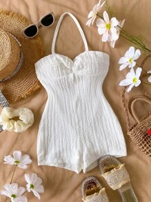 Tween GirlsVacation Halter Twist Jumpsuit - White - View 6