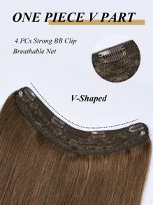 一片式 V 形夹式接发，后 V 形，100% 真人头发，蜜棕色直发，适合女性，易于造型、轻盈、透气、隐形，适合所有发质和日常佩戴 S4 - S4 - 查看 5