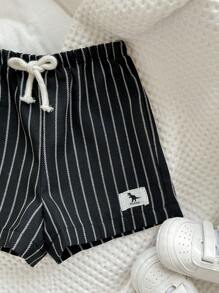 Baby Boy & Girl Elastic Waist Colorful Striped Decorative Tags Casual Shorts