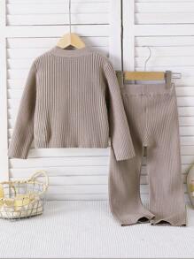 Souflis Souflis Set maglione di maglia per ragazze - Cardigan a maniche lunghe + pantaloni, versaile, di moda, semplice e carino, adatto per indossare in casa e per viaggiare