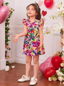 SHEIN Young Girl Floral Print Ruffle Trim Dress Colorful Dress For Kidsfloral Dress For Young Girl - Multicolor - View 6