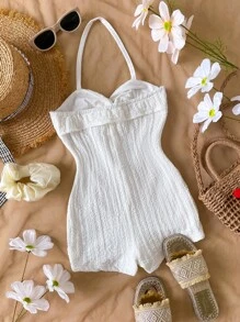 Tween GirlsVacation Halter Twist Jumpsuit - White - View 2