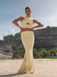 Opulessa Saia feminina elegante de patchwork em renda de cor sólida