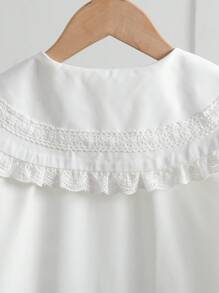 Girls' School Style White Blouse, Korean Version Peter Pan Collar Lace Trim, Detachable Bow Tie, Ruffle Cuff, Back To School Fashionable Versatile Shirt