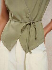 COSMINA Women's Elegant V-Neck Tie Waist Camisole, Spring/Summer - Olive Green - View 7