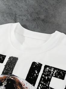 Manfinity Roghcode Manfinity Streetrush Men's Casual Portrait & Letter Print Round Neck Short Sleeve T-Shirt, Summer, Streetwear - Multicolor - View 4