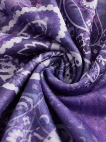 SHEIN ICON 女士春夏外出度假休闲复古印花露背吊带衫 Y2K V 领西部风女士波西米亚海滩女士嬉皮娃娃上衣 - 紫色 - 查看 4