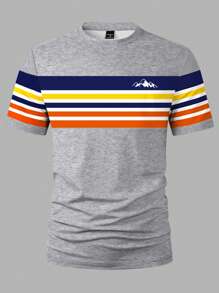 Manfinity Homme 男士夏季休闲撞色条纹短袖T恤 - 彩色 - 查看 3