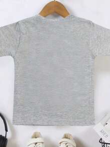 Lässiges, bequemes Basic T-Shirt mit Rundhalsausschnitt und Buchstaben Muster für Tween-Jungen, kurzärmliges Sommeroberteil