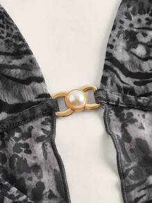 SHEIN ICON 复古豹纹露背露背短款上衣，下摆开叉 - 彩色 - 查看 3