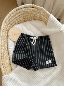 Baby Boy & Girl Elastic Waist Colorful Striped Decorative Tags Casual Shorts