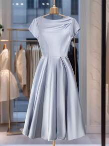 Franclia 女士优雅纯色扭结连衣裙，夏季 - 藍色 - 查看 1