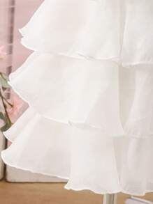 SHEIN Babygirl Cute White Elegant Organza Summer Dress - White - View 3