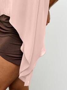 AiiRZ Blusa sin mangas con cuello de halter y caída en cascada, asimétrica, fluida, para eventos de noche, verano, ocasiones especiales, boda, invitada, con espalda de tirantes, de gasa drapeada - Rosa - Ver 6