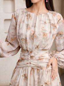 Veilorie Off Shoulder Waist Pleated Romantic Ruffle Trim Comfortable Elegant Summer Dress - Multicolor - View 6