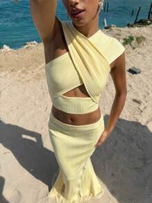 Opulessa Saia feminina elegante de patchwork em renda de cor sólida