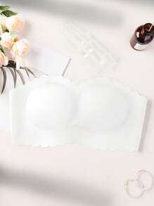 SHEIN 加大码无缝无肩带蕾丝边文胸，女士无钢圈支撑露背文胸，提升 - 白色 - 查看 9