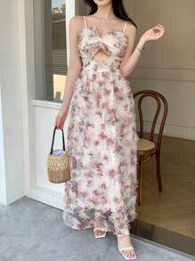 SHEIN LUNE 女士时尚优雅花卉图案吊带连衣裙 - 彩色 - 查看 1