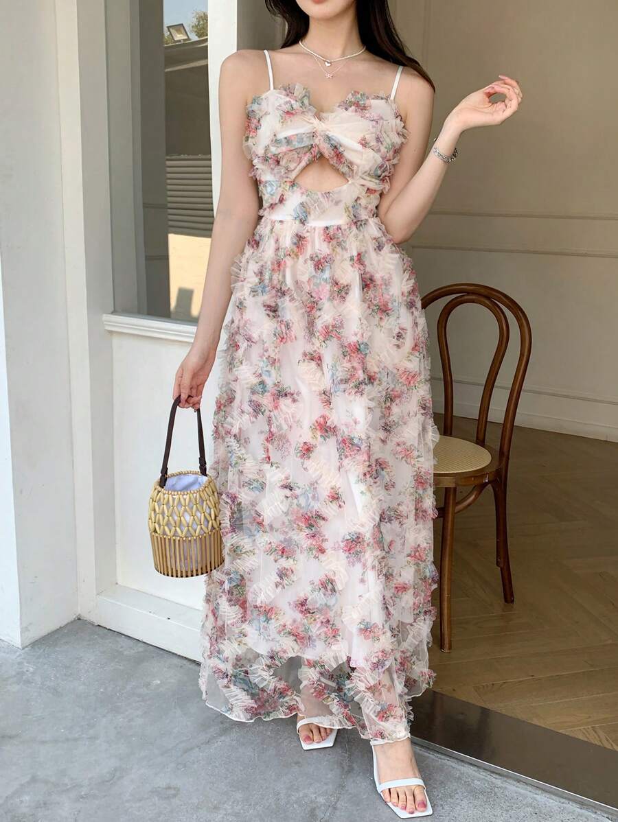 SHEIN LUNE 女士时尚优雅花卉图案吊带连衣裙 - 彩色 - 查看 1