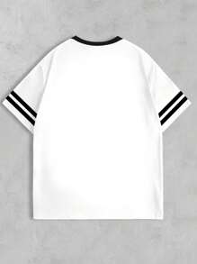 Manfinity Dauomo Maglietta casual da uomo in stile americano, con senso di strada semplice e retrò, decorata con pois, numeri e lettere, in stile sportivo e universitario - Multicolore - Visualizzare 2