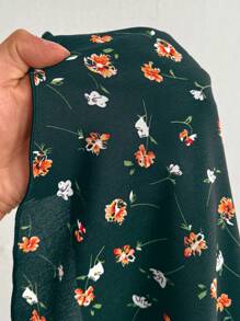 Flirla Plus-Size Women's Collar Lace Trim A-Line Print Party Jumpsuit - Dark Green - View 7