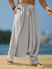 Manfinity RSRT Pantaloni casual da uomo, tinta unita, con vita regolabile con laccetto e cavallo basso